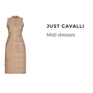 Just Cavalli Neutral Beige Sleeveless Midi Dress